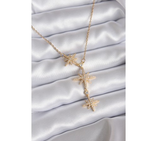 316L Çelik Zincir Gold Renk Zirkon Taşlı Kutup Yıldızı Model Kadın Kolye - TJ-BKO7814