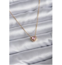 316L Çelik Zincir Gold Renk Pembe Zirkon Taşlı Charm Kadın Kolye - TJ-BKO7818