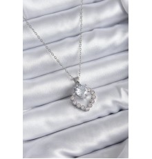 316L Çelik Zincir Gümüş Renk Zirkon Taşlı Kalp Model Kadın Kolye - TJ-BKO7829