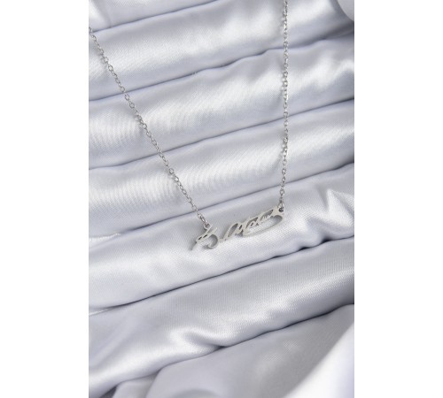 316L Çelik Zincir Gümüş Renk Atatürk İmza Figür Kadın Kolye - TJ-BKO7841