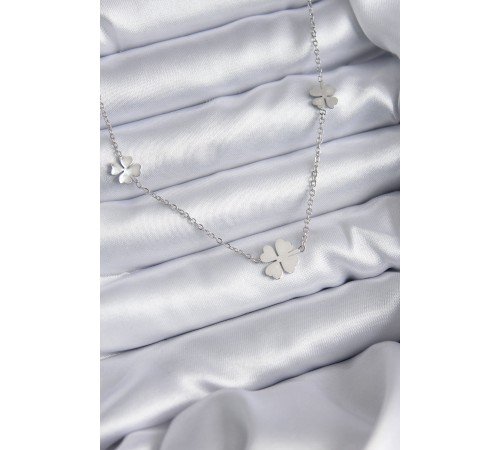 316L Çelik Zincir Gümüş Renk Yonca Model Kadın Kolye - TJ-BKO7870