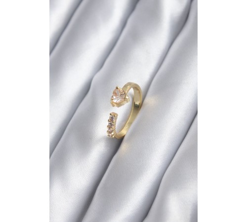 Gold Renk Zirkon Taşlı Kalp Model Kadın Yüzük - TJ-BYK2836