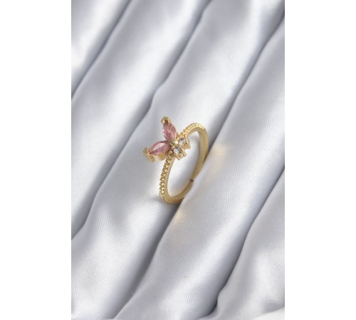 Gold Renk Pembe Zirkon Taşlı Model Kadın Yüzük - TJ-BYK2842