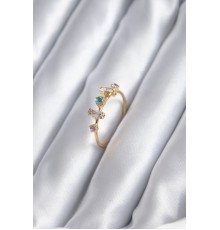 Gold Renk Zirkon Taşlı Renkli Zirkon Taşlı Kadın Yüzük - TJ-BYK2846