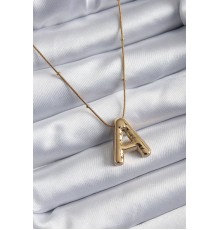 316L Çelik Gold Renk Bubble "A" Harf Model Kadın Kolye - TJ-BKO7946