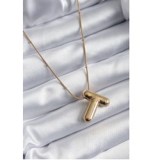 316L Çelik Gold Renk Bubble "T" Harf Model Kadın Kolye - TJ-BKO7955