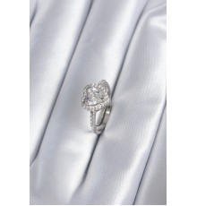 Pirinç Gümüş Renk Zirkon Taşlı Kalp Charm Model Kadın Yüzük - TJ-BYK2857