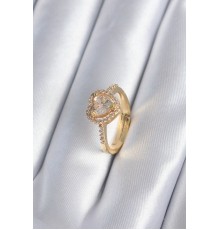 Pirinç Gold Renk Zirkon Taşlı Kalp Charm Model Kadın Yüzük - TJ-BYK2858