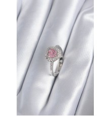 Pirinç Gümüş Renk Pembe Zirkon Taş Kalp Charm Model Kadın Yüzük - TJ-BYK2859
