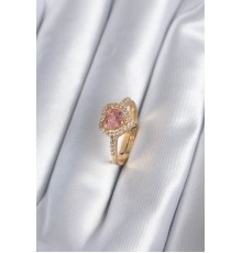 Pirinç Gold Renk Pembe Zirkon Taş Kalp Charm Model Kadın Yüzük - TJ-BYK2860