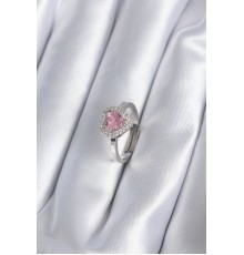 Pirinç Gümüş Renk Pembe Zirkon Taşlı Charm Model Kadın Yüzük - TJ-BYK2864