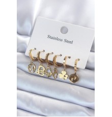 316L Çelik Gold Renk Çoklu Figür Model Kadın Küpe Seti - TJ-BKP8142