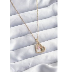 316L Çelik Gold Renk Zincir Zirkon Taşlı Kalp Model Kadın Kolye - TJ-BKO7999