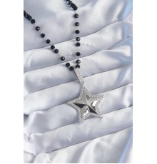 Gümüş Renk Siyah Boncuk Zirkon Taşlı Pirinç Yıldız Model VİP Seri Kadın Kolye - TJ-BKO8016