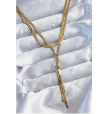 316L Çelik Gold Renk 2'li İtalyan Zincir Asansör Model Sallantı Detay Kadın Kolye - TJ-BKO8025