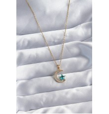 316L Çelik Gold Renk Zincir Zirkon Taş Detay Hilal Yıldızı Figür Kadın Kolye - TJ-BKO8029