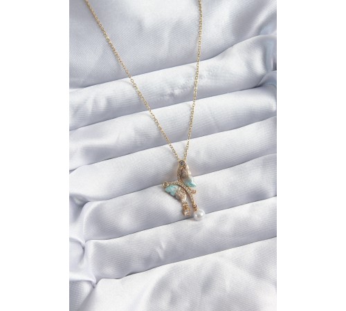 316L Çelik Zincir Gold Karışık Renk Zirkon Taşlı Figür İnci Kadın Kolye - TJ-BKO8048