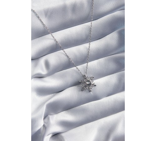 316L Çelik Gold Renk Zirkon Taşlı Kar Tanesi Projeksiyon Model Kadın Kolye - TJ-BKO8073