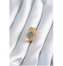 Pirinç Gold Renk Kalp Model Zirkon Taş Yıldız Detay Kadın Yüzük - TJ-BYK2895