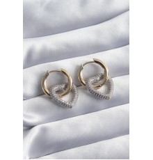 Pirinç Gold Renk Halka Gümüş Zirkon Taşlı Kalp Model VİP Seri Kadın Küpe - TJ-BKP8229