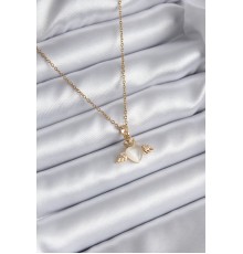 316L Çelik Gold Renk Kanatlı Kalp Model Zirkon Taşlı Kadın Kolye - TJ-BKO8119