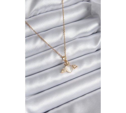 316L Çelik Gold Renk Kanatlı Kalp Model Zirkon Taşlı Kadın Kolye - TJ-BKO8119