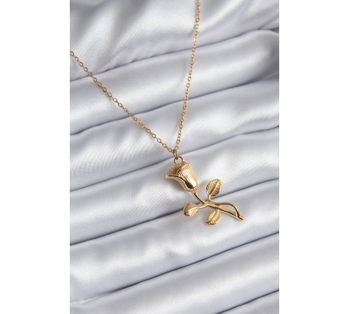 316L Çelik Gold Renk Gül Model Kadın Kolye - TJ-BKO8130