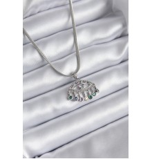 316L Çelik Gümüş Renk İtalyan Zincir Zirkon Taşlı Göz Figür Kadın Kolye - TJ-BKO8146