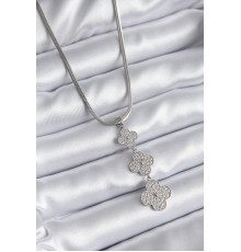 316L Çelik Gümüş Renk İtalyan Zincir Zirkon Taşı Yonca Model Kadın Kolye - TJ-BKO8152