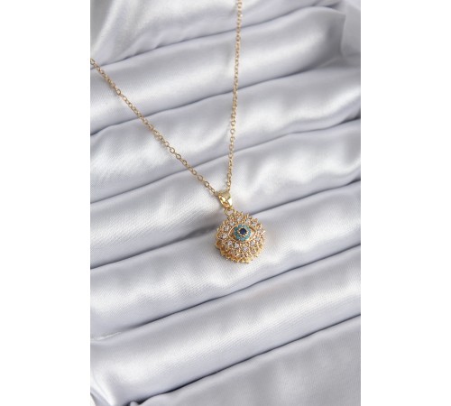 316L Çelik Gold Renk Zirkon Taşlı Göz Model Kadın Kolye - TJ-BKO8170