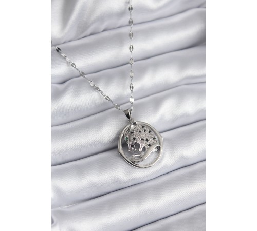 316L Çelik Gümüş Renk Zirkon Taşlı Model Kadın Kolye - TJ-BKO8177