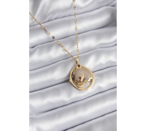 316L Çelik Gold Renk Zirkon Taşlı Model Kadın Kolye - TJ-BKO8178