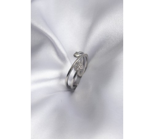 Pirinç Gümüş Renk Zirkon Taş Detay Kalp Model Kadın Yüzük - TJ-BYK2916