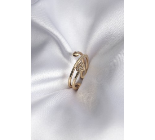 Pirinç Gold Renk Zirkon Taş Detay Kalp Model Kadın Yüzük - TJ-BYK2917