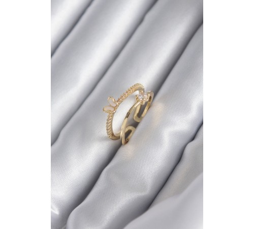 Pirinç Gold Renk Zirkon Taş Detay Model Kadın Yüzük - TJ-BYK2933
