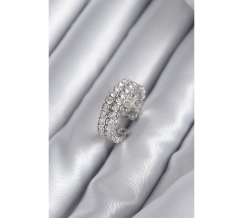 Pirinç Gümüş Renk Zirkon Taşlı Kadın Yüzük - TJ-BYK2938