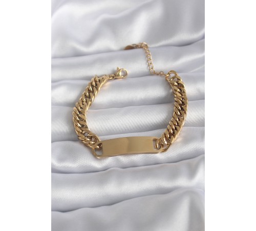 316L Çelik Gold Renk İsim Yazılabilir Plaka Model Kadın Bileklik - TJ-BB5744