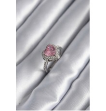 Gümüş Renk Pembe Zirkon Taşlı Charm Kalp Model Kadın Yüzük - TJ-BYK2950
