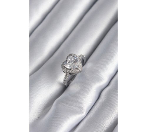 Pirinç Gümüş Renk Zirkon Taş Kalp Charm Model Kadın Yüzük - TJ-BYK2952