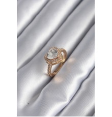 Pirinç Gold Renk Zirkon Taşlı Kalp Charm Model Kadın Yüzük - TJ-BYK2953