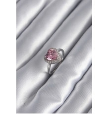 Pirinç Gümüş Renk Pembe Zirkon Taş Kalp Charm Model Kadın Yüzük - TJ-BYK2954