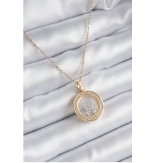 316L Çelik Gold Renk Zirkon Taş Detay Ay Yıldız Fanus Model Kadın Kolye - TJ-BKO8194