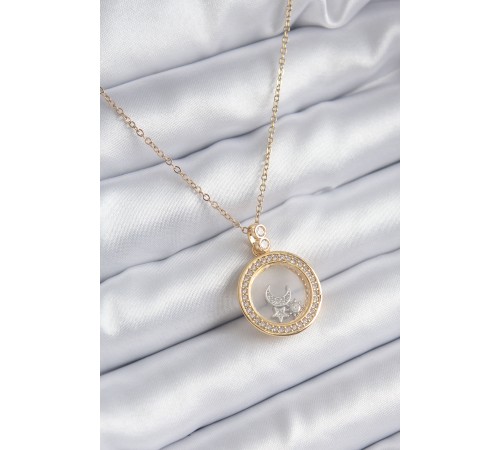 316L Çelik Gold Renk Zirkon Taş Detay Ay Yıldız Fanus Model Kadın Kolye - TJ-BKO8194