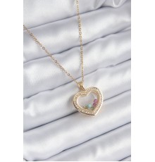 316L Çelik Gold Renk Zirkon Taş Detay Kalp Fanus Model Kadın Kolye - TJ-BKO8196