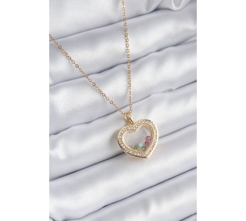 316L Çelik Gold Renk Zirkon Taş Detay Kalp Fanus Model Kadın Kolye - TJ-BKO8196