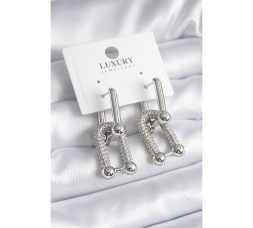 Pirinç Gümüş Renk Zirkon Taşlı Model VIP Seri Kadın Küpe - TJ-BKP8335