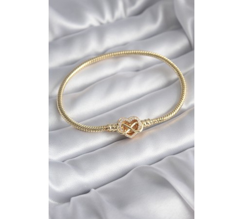 Pirinç Gold Renk Zirkon Taşlı Kalp Sonsuzluk Model Charm Kadın Bileklik - TJ-BB5797