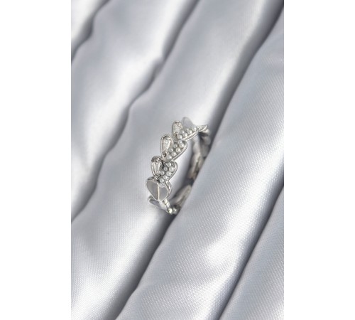 Pirinç Gümüş Renk Kalp Model İnci Detay Kadın Yüzük - TJ-BYK2982