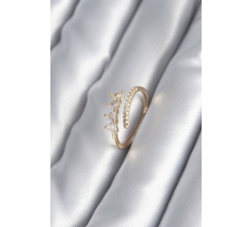 Pirinç Gold Renk Kalp Zirkon Taş Detay Kadın Yüzük - TJ-BYK2987