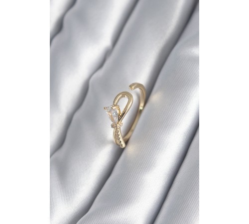 Pirinç Gold Renk Zirkon Taş Detay Kurdele Model Kadın Yüzük - TJ-BYK2991